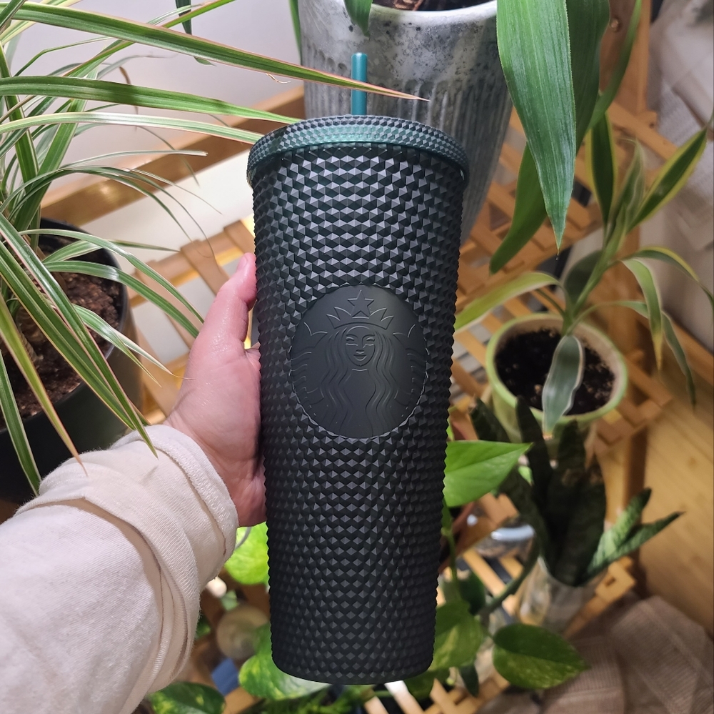 NEW 2022 Starbucks matte dark green studded tumbler 24 oz